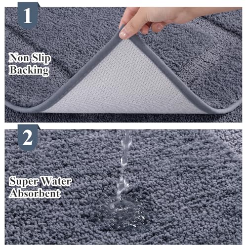 SHACOS Dark Grey Bathroom Rugs Sets 3 Piece Bath Mat U Shaped Toilet Rug | 20x32+ 16x24+ 20x24, Soft Fluffy Microfiber Bath Rugs Set, Non Slip Washable Absorbent Bathroom Floor Mats Carpet Shower Rug - color: Dark Grey, size: 16"x24"+ 20"x32"+U Shape 20"x