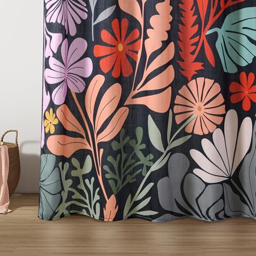 RoomTalks Black Floral Shower Curtain for Funky Aesthetic Bathroom Decor - Heavy Duty Modern Abstract Matisse Flowers Cute Colorful Botanical Shower Curtain Set - color: Colorful Black, size: 72"W x 72"L (Pack of 1)