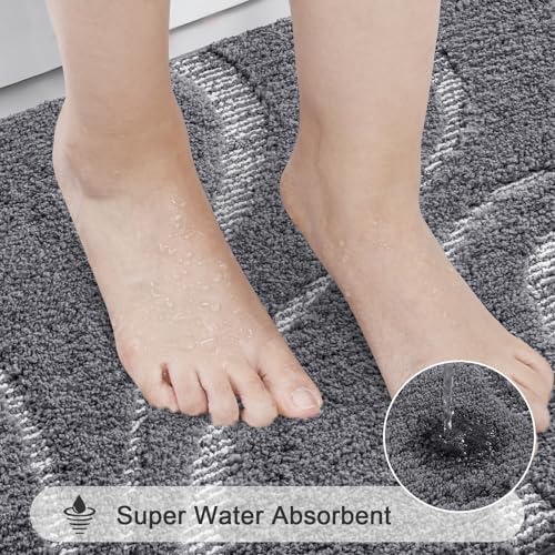 HEBE Bathroom Rugs Sets 5 Piece, Soft Absorbent Microfiber Bath Mat for Bathroom, Non Slip Washable Bath Rug Set with Toilet Cover, Bath Runner and U-Shaped Contour Toilet Rug, Stone Grey - color: Stone Grey, size: 18"x26"+20"x32"+20"x48"+U20"x24"+Cover19