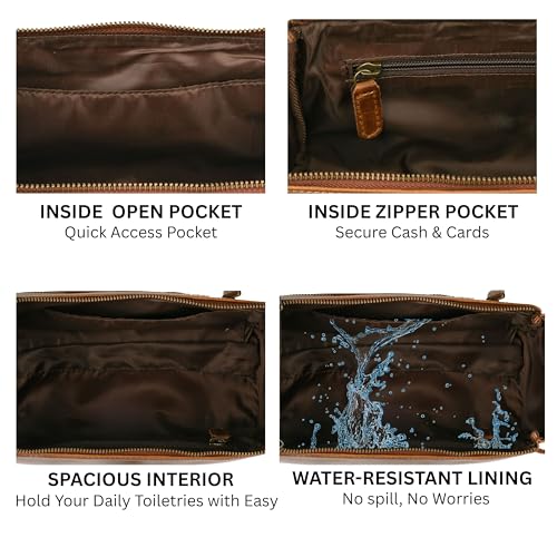 Full Grain Leather Toiletry Kit for Men & Women – Travel Toiletries & Shaving Bag Organizer, Water-Resistant Grooming Case for Bathroom, Makeup & Cosmetic Storage - Cognac Brown - color: Cognac Brown