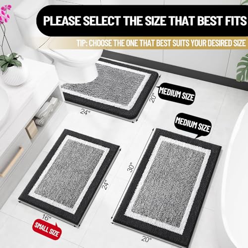 OLANLY Small Bathroom Rugs 24x16, Extra Soft and Absorbent Microfiber Bath Rugs, Non-Slip, Machine Washable, Quick Dry Shaggy Bath Carpet, Bath Mats for Bathroom Floor, Tub, Shower, Black - color: Black and White, size: 24" X 16"