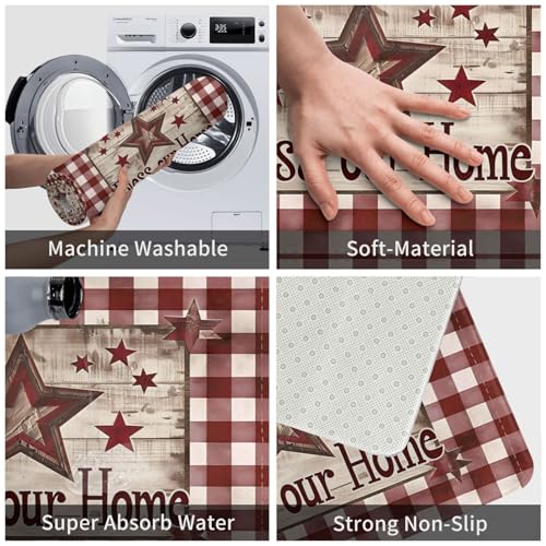 Bath Mat Country Star Burgundy Red Plaid Berry Retro Wood Grain Quick Dry Bathroom Rugs Non Slip Absorbent Shower Flannel Rug Floor Mat for Bathroom,Bathtub,Sink,Bedroom,16"X24" - color: Cay21