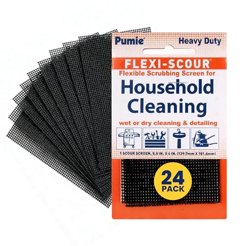PUMIE Flexi-Scour (24 Pack) - Flexible Scrubbing Screen - Heavy Duty Scouring Pad - Abrasive Grit Cleaning Screen for Toilet Bowls, Grills, Removes Carbon, Rust, Scale, Grime - 5.5x4 in, FLEX-24 C - size: 24 Pack