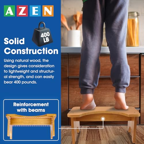 AZEN Toilet Stool Squat Adult, Wood Poop Stool for Bathroom Adults, 7 Inch Height - color: Yellow (1 Pack)
