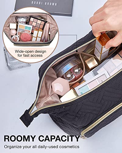 BAGSMART Travel Makeup Bag, Cosmetic Bag Make Up Organizer Case,Large Wide-open Pouch for Women Purse for Toiletries Accessories Brushes Black - color: C-1 Layer- Black, size: Large