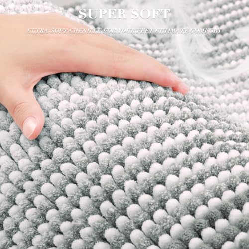 BSICPRO Bathroom Rugs Sets 3 Piece, Toilet Rugs U-Shaped Contour Bath Mat Set, Long Striped Absorbent Non Slip Chenille Shower Mat, Light Gray - color: Light Gray, size: 20"x47"+16"x24"+ U Shape 20"x24"