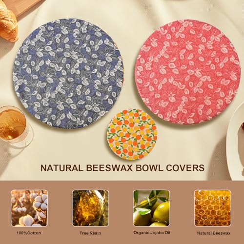 Reusable Bowl Covers for Bread Proofing - Beeswax Bowl Covers Reusable 3 Set, Cotton Blend Stretch Design, Fits 4-13 Inch Bowls, Shower Caps for Sourdough Bread, Dough Proofing & Food Storage（Leaves） - color: Leaves