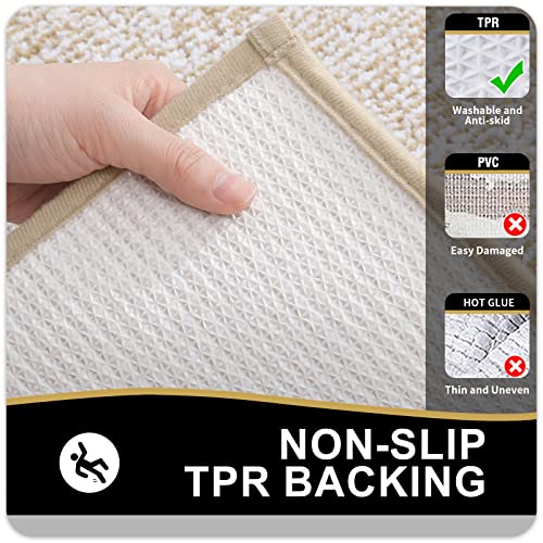 OLANLY Bathroom Rugs Sets 3 Piece, Soft Absorbent Microfiber Bath Mats and U-Shaped Contour Toilet Rug, Home Decor Accessories, Non-Slip, Bath Mat Set for Bathroom (30"x20"+24"x16"+24"x20", Beige) - color: Beige and White, size: 30" X 20" + 24" X 16" + U