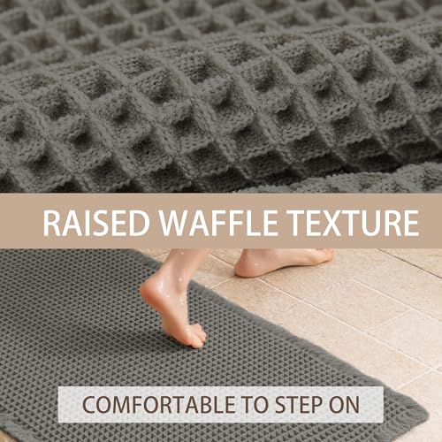 Waffle Bath Mat Non Slip, Boho Bathroom Rug, Super Absorbent Quick Dry Bathroom Mat, Soft Farmhouse Bath Rug with Tassels, Small Washable Shower Mats for Floor 20"x32", Dark Grey - color: Dark Grey, size: 1'8" x 2'8" (Rectangular)