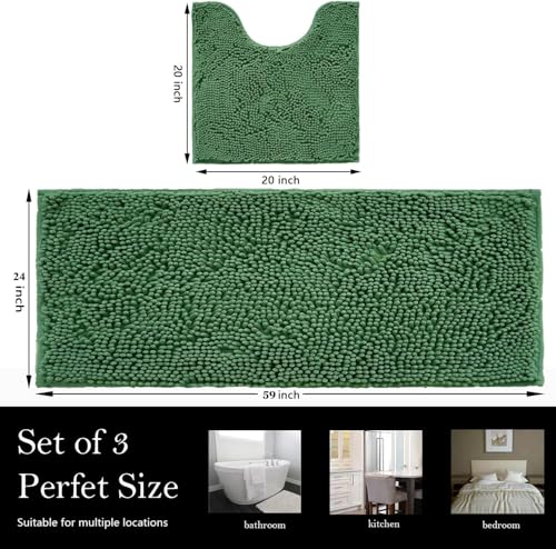Bathroom Rugs Sets 2 Piece, Super Absorbent Bath Mat, Strong PVC Non Slip Backing, Bath mat for Bathroom, Plush Shaggy, Thick, Machine Washable, Bathtub, Toilet.(59"x24"+20"x20"U, Deep Green) - color: Deep Green, size: 20''×20''U-Shape+59''×24''