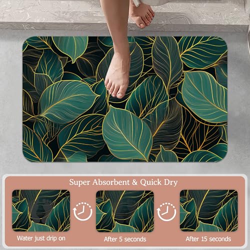 Gold Green Tropic Leaves Bathroom Rugs,Bath Mats for Bathroom, Low Pile Absorbent Bath Mat,Rubber Backing Non Slip Washable Thin Quick Dry Door Mat 17x29.5 Inch - color: Gold Green Tropic Leaves
