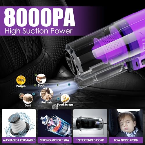 17PCS Car Cleaning Kit, Purple Car Interior Detailing Kit with High Power Handheld Vacuum, Detailing Brush Set, Windshield Cleaner, Cleaning Gel, Complete Auto Accessories for Women Gift - color: Purple, size: 17PCS