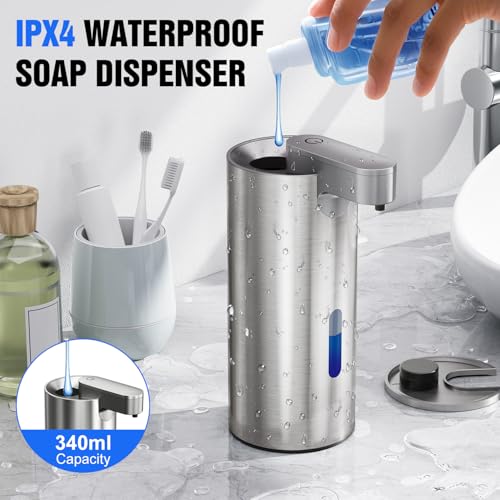 Fantictas Automatic Soap Dispenser Touchless, Stainless Steel 11.5 oz Liquid Hand Soap Dispenser, USB-C Rechargeable Sensor Pump with 3 Adjustable Levels for Kitchen & Bathroom - color: Stainless Steel, style: Gel