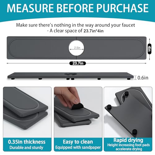 Faucet Mat for Kitchen Sink with Raised Feet, Fast Drying Diatomite Stone Sink Tray, Water Absorbent Faucet & Sink Splash Guard, Prevents Moisture Buildup, Durable Protector for Bathroom Counter - color: Dark Gray Style 2, size: 23.7" x 4"