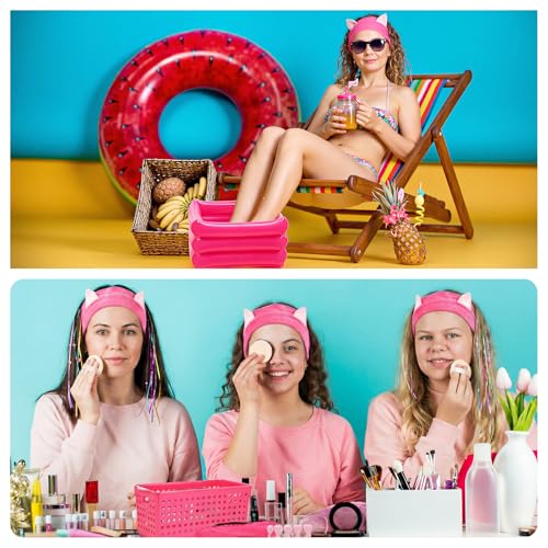 85 Pcs Spa Kit Nail Art Kit Sleepover Party Supplies with 12.5 x 12.5 in Inflatable Foot Tubs Foot Bath Towel and Basket DIY Manicure Pedicure Set for Slumber Party(Rose Red) - color: Rose Red