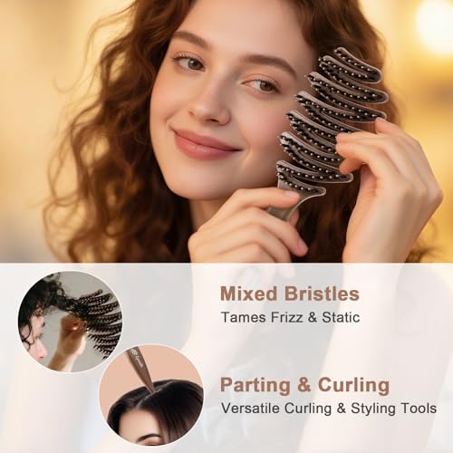 Boar Bristle Hair Brush for Fine Hair - Ultimate Smoothing Vented Detangler Wet Brush for Women, Gentle Scalp Massage, A Great Gift - color: Beige