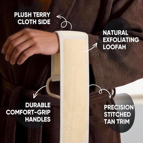 2 Pack Egyptian Loofah Back Scrubber for Shower, Natural Luffa Sponge with Handles, Exfoliating Shower Back Scrubber for Women and Men, Long Body Scrubber for Bathing - size: 1 Count (Pack of 2)