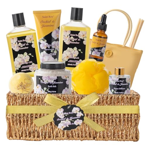 Spa Kit Gifts for Women Gift Basket, 15Pcs Bath and Body Spa Gift Basket | Home Spa Self Care with Purse Handbag, Relaxing Pampering Care Kit Orchid Jasmine Gifts for Birthday, Mom, Anniversary