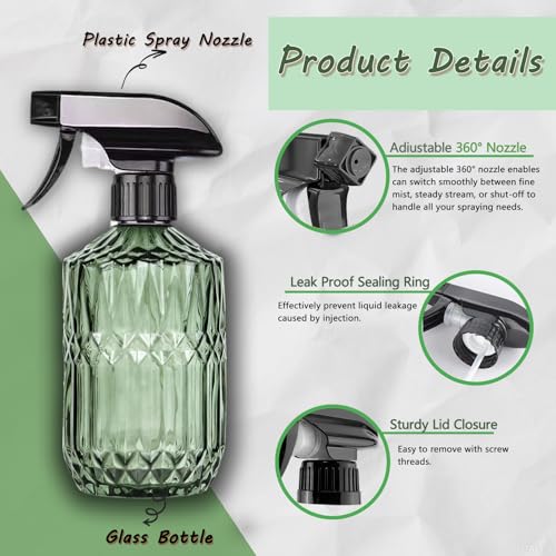 Glass Handheld Spray Bottle, 15oz Refillable Water Bottle Spray, Reusable Adjustable Nozzle Plant Mister Spray Bottles Indoor, Plant Mister for Hair, Cleaning, Gardening, Pets Care (Green) - color: Green a