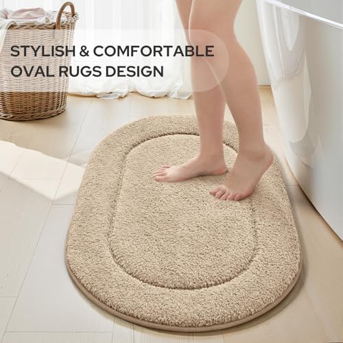 HOMEIDEAS Bathroom Rugs Sets 2 Piece, Soft Bathroom Mats and Absorbent Microfiber Machine Washable Bath Mats for Shower Room, Bathtub, Kitchen (20" x 32" + 16" x 24", Beige) - color: Beige