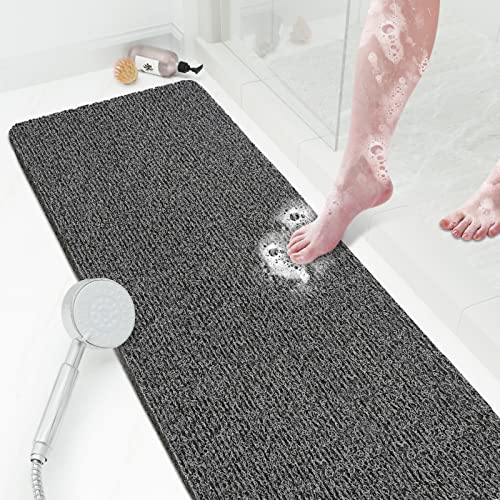 Shower Mat Bathtub Mat Non-Slip,47x16 inch, Soft Tub Mat with Drain,PVC Loofah Bath Mat (Phthalate Free) for Tub and Bathroom,Quick Drying,Black - color: Black, size: 47" x 16" (Rectangular)