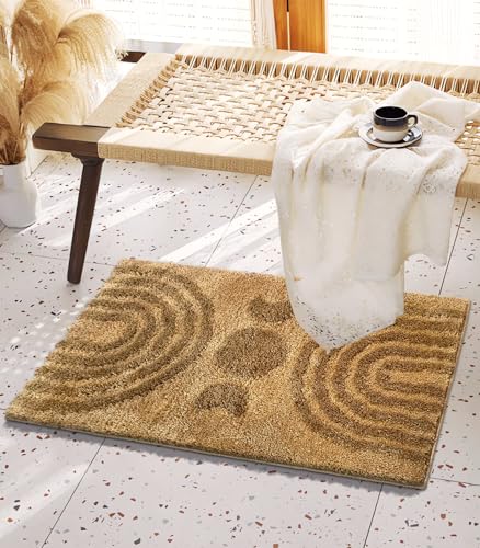 Boho Bathroom Rugs Cute Bohemian Bath Rug Non-Slip Microfiber Abstract Bath Mat for Bedroom Small Carpet Farmhouse Decor Soft Funny Tan Washable Rugs for Bathtub/Vanity/Toilet 16x24 inch - color: Tan, size: 1'4" x 2' (Rectangular)