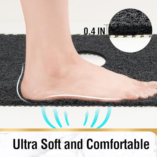 HITSLAM Square Shower Mat, 27 x 27 Inch Non Slip Bath Mat for Tub, Soft PVC Loofah Bathtub Mats with Drain Holes, Quick Drying Bathroom Stall Floor Mat, Bathroom Accessories Without Suction Cup, Black - color: Black, size: 27" x 27" (Square)