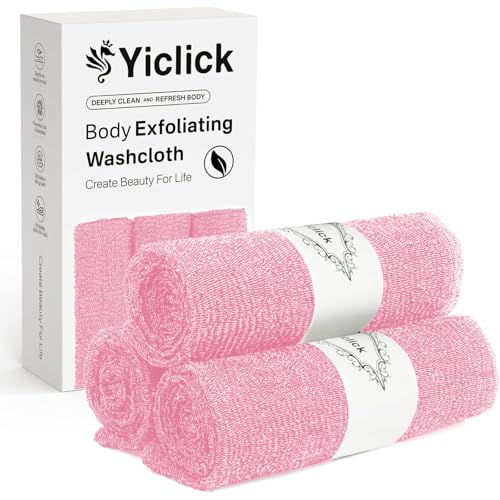 Yiclick Exfoliating Washcloth Towel- Exfoliating Body Scrubber Exfoliator, Back Scrubber for Shower Bath, Exfoliate Rags Wash Cloths, Loofah Lufa Sponge, Body Scrub & Exfoliation Women Men - color: Pink