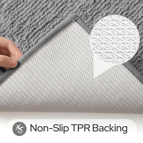 HOMEIDEAS Bathroom Rugs Sets 2 Piece, Super Soft and Absorbent Microfiber Tufted Bath Mats, Non-Slip and Machine Washable Bath Rugs(Light Grey) - color: Light Grey