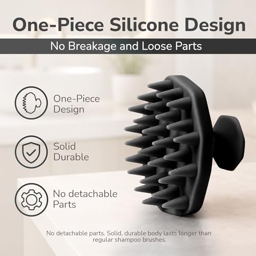 SILKLE Scalp Massager Shampoo Brush – Silicone Scalp Scrubber for Hair Growth & Dandruff Removal, One-Piece, Non-Slip Handle, Soft Bristles, Wet/Dry Shower Scalp Exfoliator for All Hair Types – Black - color: Black