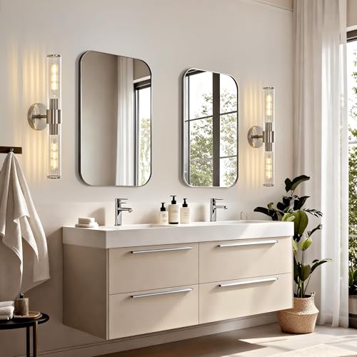 Bathroom Vanity Light Fixtures, Nickel Wall Sconces in Threaded Glass, Modern Wall Light for Bathroom Living Room Bedroom, Hallway - color: Nickel-B