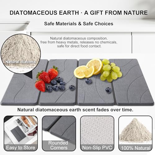 3 PCS Large Stone Dish Drying Mat for Kitchen Counter, Quick Dry Stone Dishes Mats, Sink Faucet Mat, Minimalist Water Absorbing Diatomaceous Earth Drying Pad for Countertop Tableware, Bottles - color: Grey Carving Lines