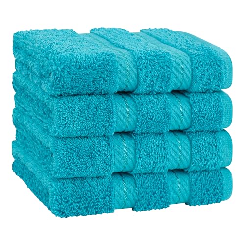 American Soft Linen 100% Cotton Luxury Turkish Towels, 4 PC Washcloth Set | Soft Absorbent Quick Dry OEKO Tex Standard 100 Certificated Durable Machine Washable Breathable Premium Hotel Quality - color: Aqua Blue, size: 4 PC (13"x13")