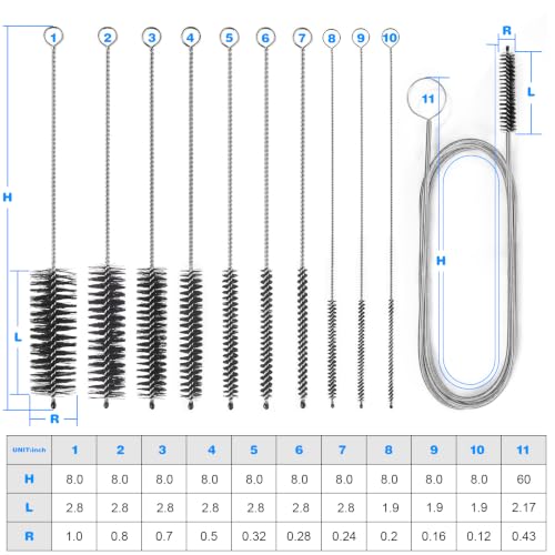 Ixiaoyoo 11 Pcs Cleaning Brushes Set, 8 Inch + 60 Inch Cleaner Brushes | Black Nylon Brushes Kit for Bottles, Tumbler, Sippy Cups, Pet Waterers, Drinking Straws, Pipes, Sink Drain, Fish Tank, Hose - color: Black Cleaning Brush Set