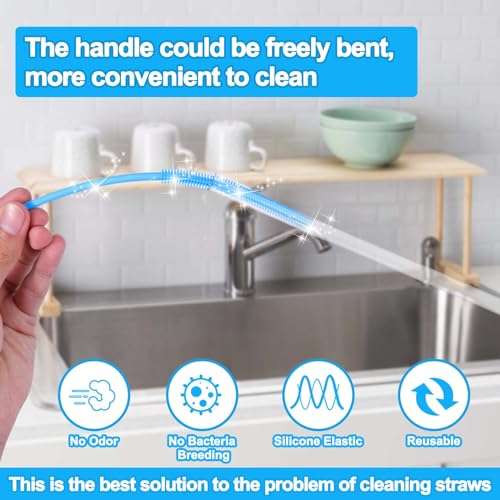 XANGNIER Silicone Straw Cleaner Brush,2 Pcs Reusable Extra Long Straw Cleaner Brush for Cleaning Plastic Metal Stainless Steel Glass Boba Clear Smoothie Travel Drinking Straws,Straw Cover - size: 2 pack