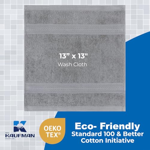 Kaufman - Luxury Washcloths 12 Pack | 13 x 13 in | 100% Cotton Face Towels | Soft Feel Wash Cloths for Your Face and Body, Highly Absorbent - Wash Cloth Essential for Showering Bathroom, Spa, and Gym - color: Dove Grey, size: 12 Washcloths