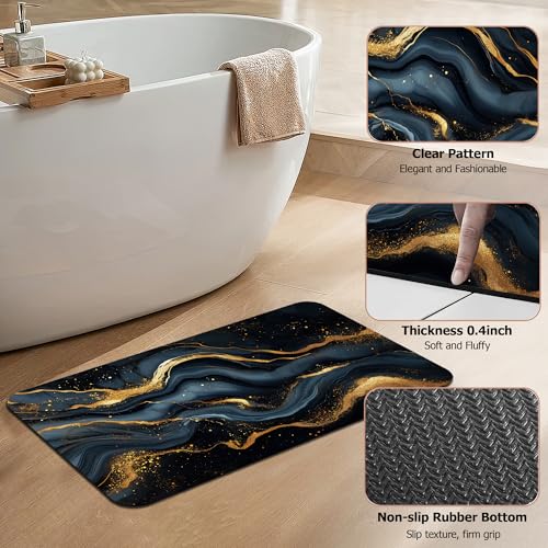 Bath Mat, Abstract Marbled Bathroom Rugs,Quick-Drying Non-Slip Rubber Bath Mats Gold Black Absorbent Diatomaceous Earth Mat for Bathroom Home Decor 17"x29.5" - color: Abstract Marbled,gold Black