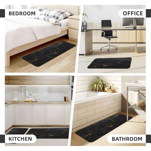 Black Marble Texture Kitchen Rugs Microfiber Floor Mats Cushioned Carpet Runner Rug for Laundry Bathroom Living Room, 2 Piece Set 17"X 47" + 17"X 30" - color: Black Marble