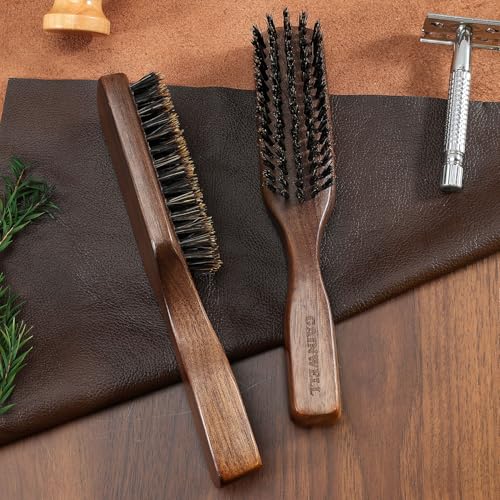 GAINWELL Wild Boar Bristle Hair Brush for Men, Slick Back Hair Brush with Stiff Boar Bristles for Thick Hair, Natural Black Walnut Wooden Handle Hairbrush, Beard Mustache Brush - Large - size: Large