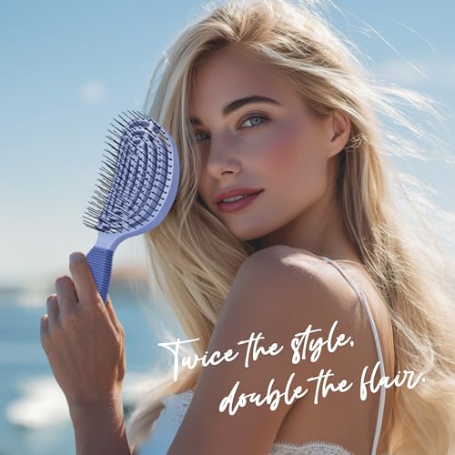 NuWay® DoubleC® Detangling Hair Brush – The Original Home Scalp-Care Brush – Patented Double Curved Scalp Care Hairbrush for Gentle Detangling, Volume Styling & Wet or Dry Hair (Indigo) - color: Indigo