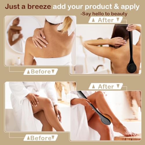 Lotion Applicator For Back, Feet, Long Handle Curved, Back Sunscreen Applicator for Kids, Women, Ultra Soft Bristles for Ultimate Comfy, Apply Cream Moisturizer, Self Tanner, Black