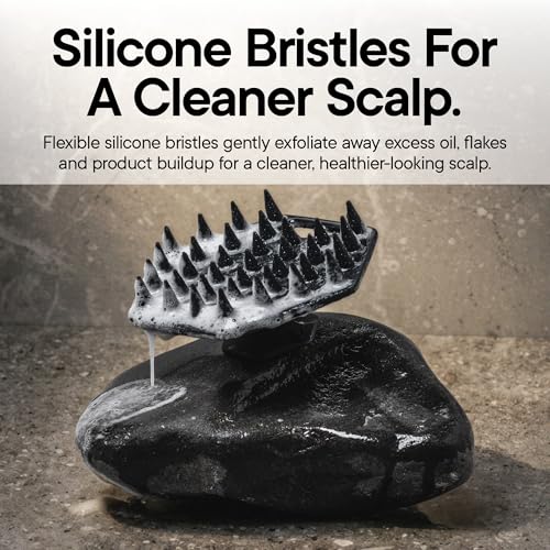 TOOLETRIES Silicone Scalp Scrubber, Shampoo Brush with Hook - Charcoal | Soft flexible bristles gently exfoliate dandruff and oil build-up for thick, thin, wet and dry hair.