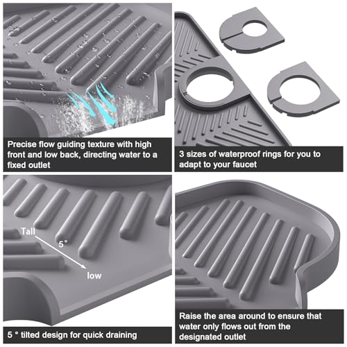 Faucet Mat for Kitchen Sink，6° Slope Sink Splash Guard，Splash Guard for Kitchen Sink，Kitchen Sink Splash Guard for Dish Soap Sponge Holder，Silicone Faucet Guard & Draining Mat-Purple