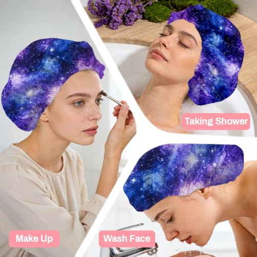 Starry Sky Reusable Shower Cap Milky Way Double Layer Waterproof Shower Caps Large Elastic Hair Cover Adjustable Hair - Drying Caps for Woman Man Bath SPA Travel One Size Fits Most - color: Starry Sky