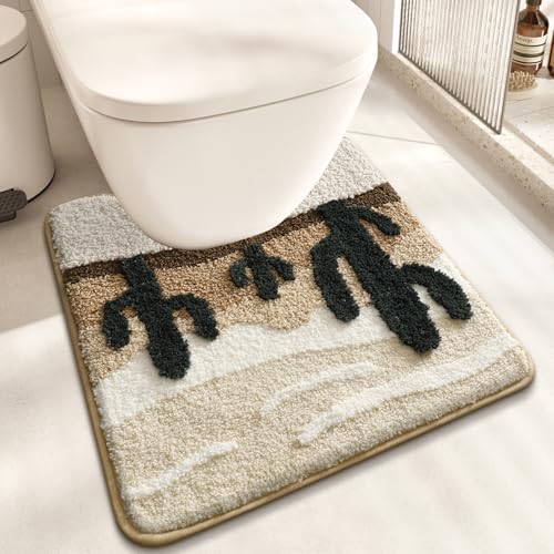 Desert Cactus Toilet Mat, U-Shaped Non-Slip Bath Rug with Soft Absorbent Microfiber, Beige Brown Bathroom Floor Mat for Toilet Base, Machine Washable Bathroom Decor 22x20 Inch - color: Toilet Brown