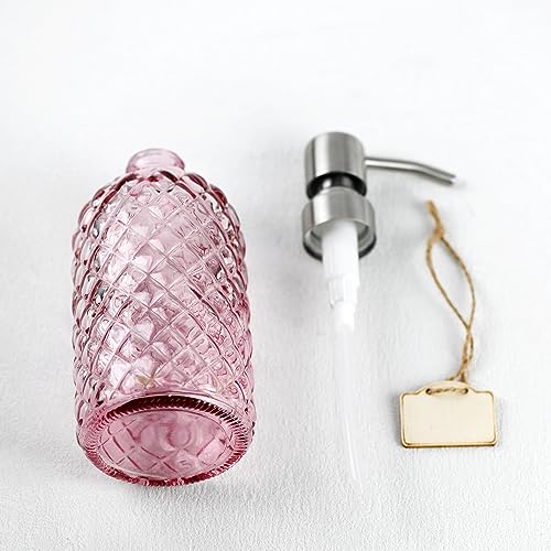 16 oz Soap Dispenser with 304 Rustproof Stainless Steel Pump, Kitchen, Bathroom Refillable Glass Liquid Soap Dispenser for Hand Soap, Soap, Lotion. (Pink-2pack) - color: Pink-2pack