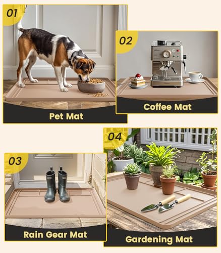 Wohbay Under Sink Mats for Kitchen Waterproof, Cut to Fit Under Sink Drip Tray for Kitchen Bathroom Cabinets, Silicone Under-Cabinet Hold Up to 3.3 Gallons Liquid, 34" X 22" Or Smaller -Khaki - color: Khaki