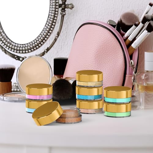 Houseables Sample Containers, Sample Jars, Lip Balm Containers, Mini Jars with Lids, Small, Empty, Makeup, Powder, Gloss, Cosmetic, Tiny, Dab, Wax, Scrub, Little, Travel, Plastic, Gold, 3 Gram, 50 PK - color: Gold, size: 50 Pack