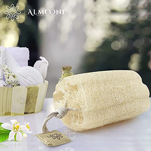 Almooni Natural Loofah Exfoliating Body Scrubber for Men and Women, Real Round Egyptian Loofah Sponge with Consistent Scrub Texture, Large Natural Shower Sponge for Body Exfoliation, 2-Count - size: 2 Count (Pack of 1)