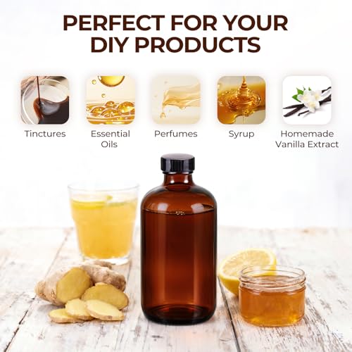 3 Pack,16 OZ Amber Glass Bottles Boston Round Sample Refillable Bottles with Black Caps, Perfect Glass Containers for kombucha, Secondary Fermentation,Storing condiment,Homemade Essential Oils - color: Amber